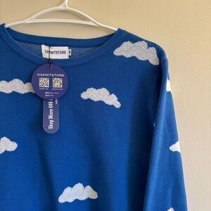 NWT OXKNITSTORE Cloud Sweater Womens Medium Crew Neck Long Sleeve Blue Sky